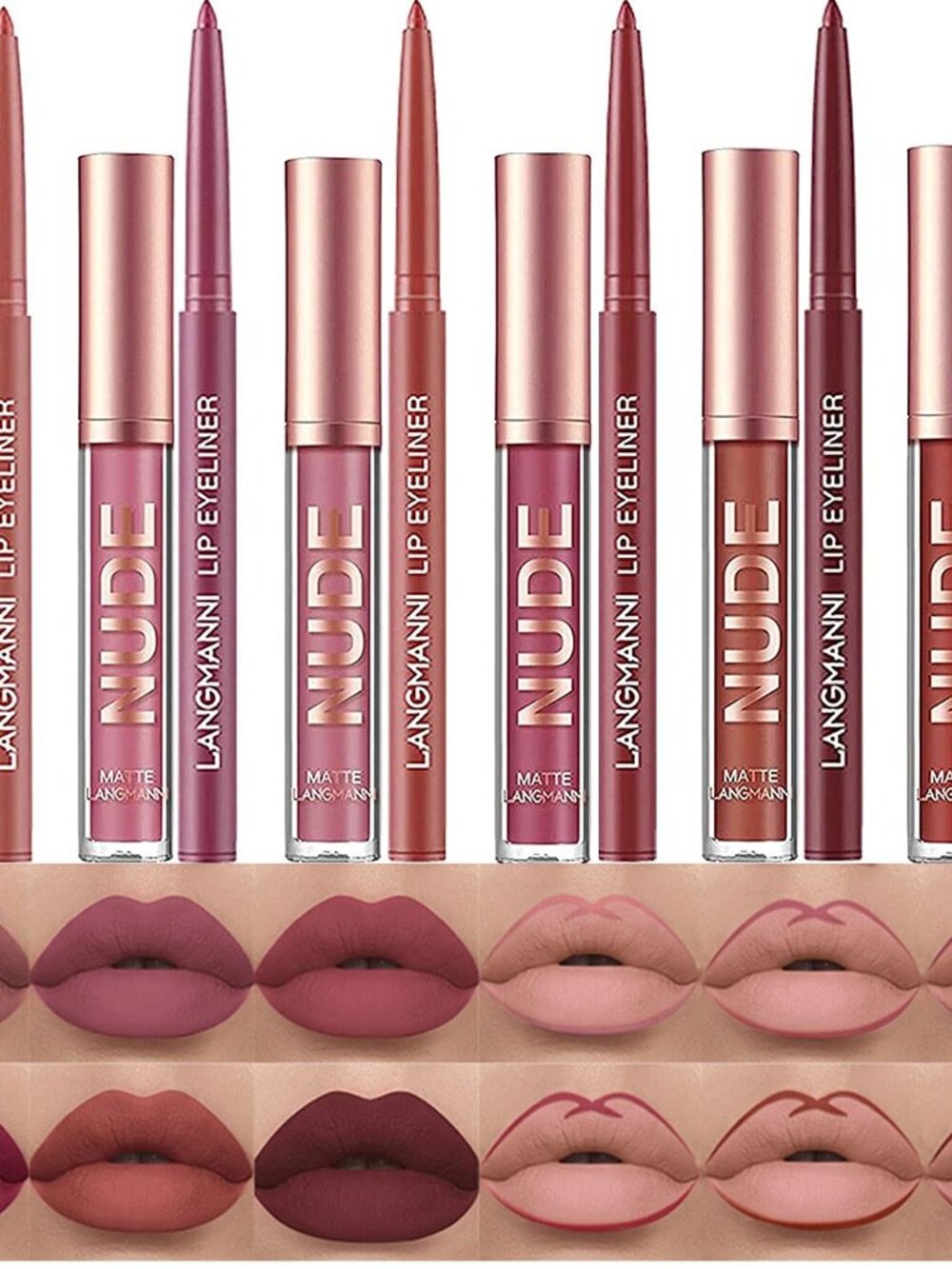 12Pcs Matte Liquid Lipstick and Lip Liner Set, Lip Makeup Combo (Set A)